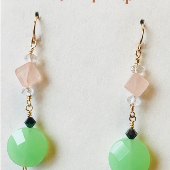 NWT Handmade Quartz Gold Earrings - Picture 2 of 2